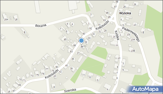 Wysoka, Kościuszki Tadeusza, gen., 35, mapa Wysoka