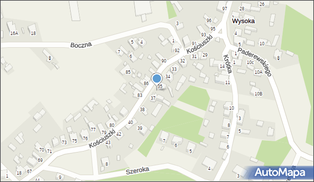 Wysoka, Kościuszki Tadeusza, gen., 36, mapa Wysoka