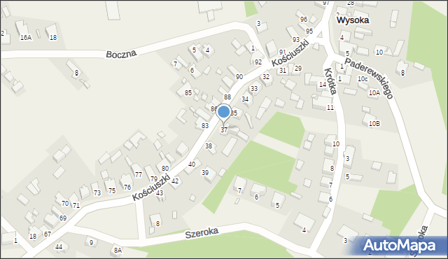 Wysoka, Kościuszki Tadeusza, gen., 37, mapa Wysoka