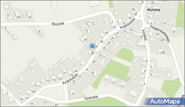 Wysoka, Kościuszki Tadeusza, gen., 83, mapa Wysoka