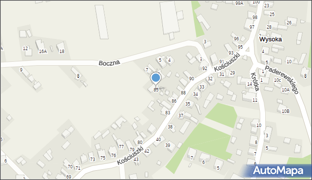 Wysoka, Kościuszki Tadeusza, gen., 85, mapa Wysoka