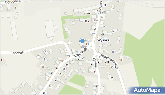 Wysoka, Kościuszki Tadeusza, gen., 93, mapa Wysoka