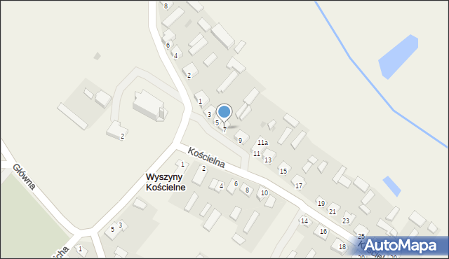 Wyszyny Kościelne, Kościelna, 7, mapa Wyszyny Kościelne