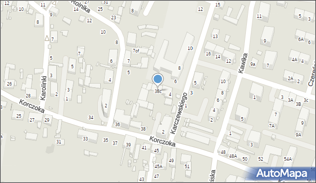 Zabrze, Korczoka Antoniego, ks. dr., 38c, mapa Zabrza