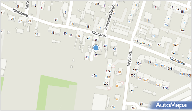 Zabrze, Korczoka Antoniego, ks. dr., 47, mapa Zabrza