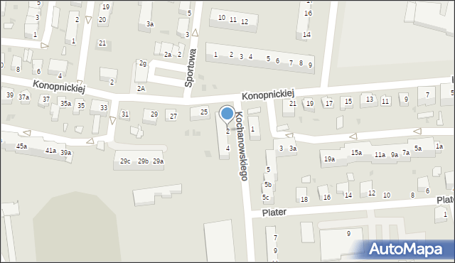 Żagań, Kochanowskiego Jana, 2, mapa Żagań