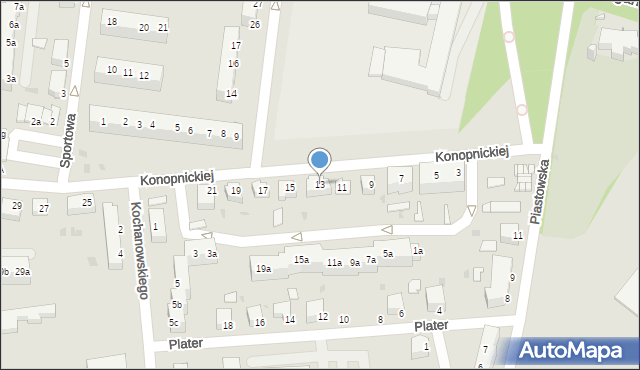 Żagań, Konopnickiej Marii, 13, mapa Żagań