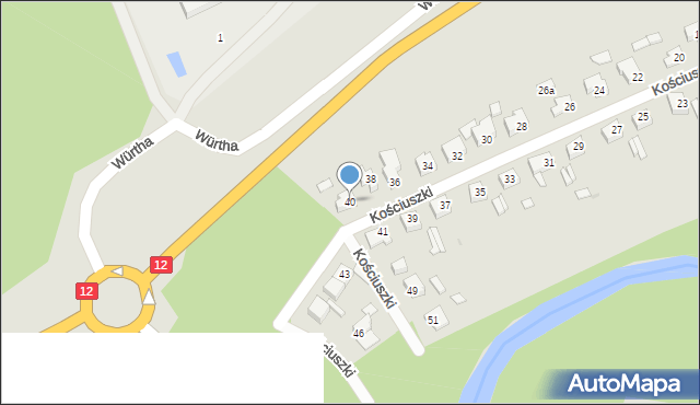 Żagań, Kościuszki Tadeusza, gen., 40, mapa Żagań