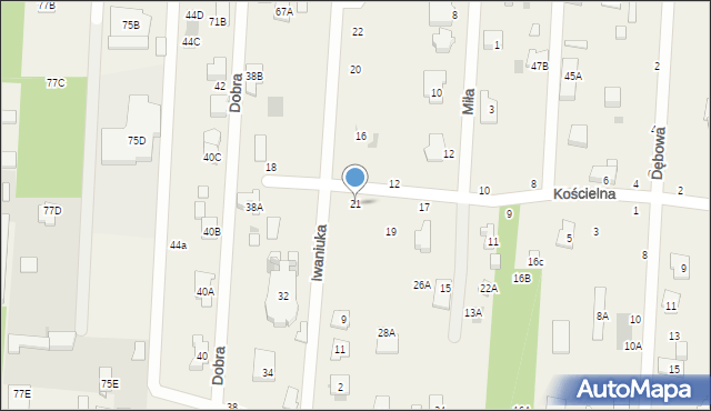 Zakręt, Kościelna, 21, mapa Zakręt