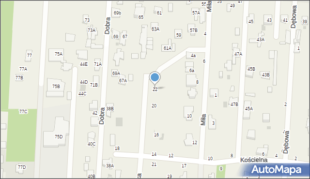 Zakręt, Kościelna, 22, mapa Zakręt