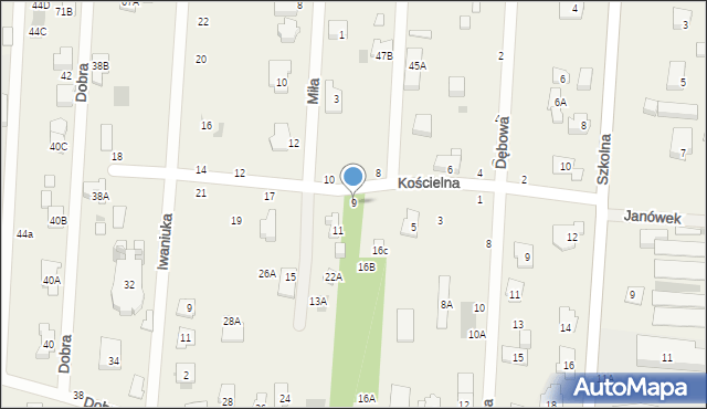 Zakręt, Kościelna, 9, mapa Zakręt