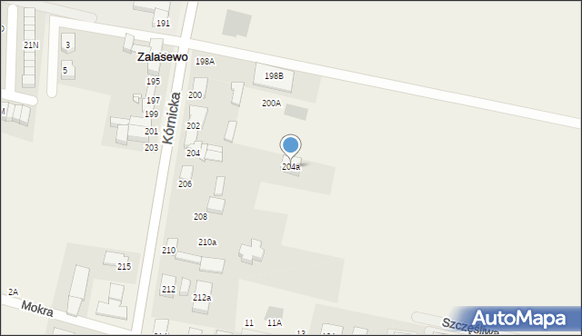 Zalasewo, Kórnicka, 204a, mapa Zalasewo