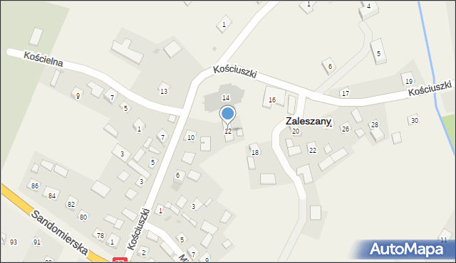 Zaleszany, Kościuszki Tadeusza, gen., 12, mapa Zaleszany