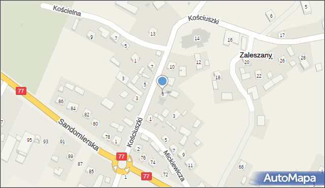 Zaleszany, Kościuszki Tadeusza, gen., 6, mapa Zaleszany
