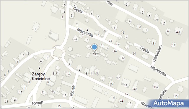 Zaręby Kościelne, Kowalska, 3A, mapa Zaręby Kościelne