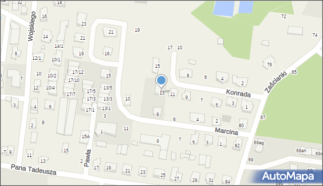 Zaścianki, Konrada, 13, mapa Zaścianki