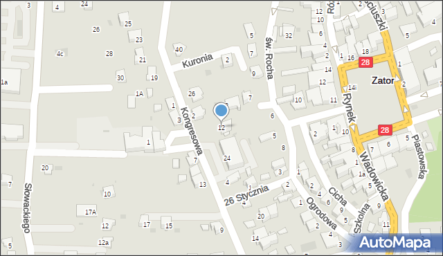 Zator, Kongresowa, 12, mapa Zator