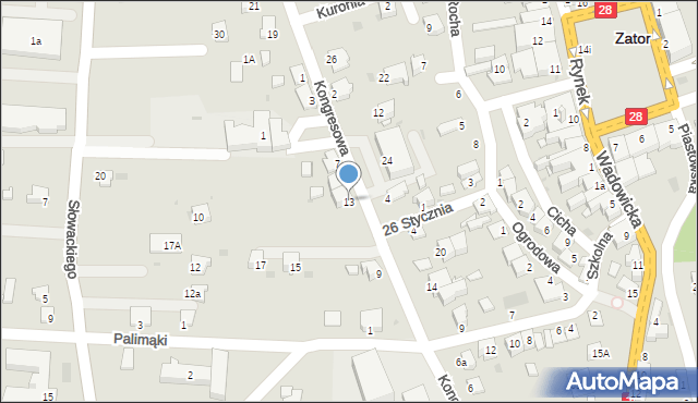 Zator, Kongresowa, 13, mapa Zator