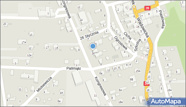 Zator, Kongresowa, 14, mapa Zator