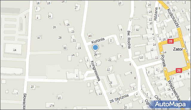 Zator, Kongresowa, 26, mapa Zator