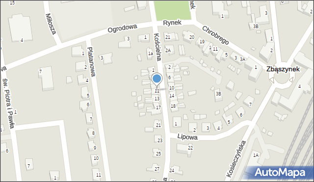 Zbąszynek, Kościelna, 11, mapa Zbąszynek