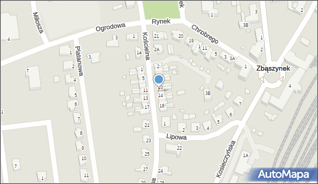 Zbąszynek, Kościelna, 12, mapa Zbąszynek