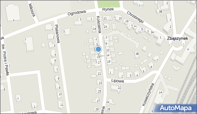 Zbąszynek, Kościelna, 13, mapa Zbąszynek