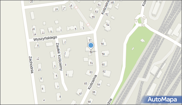 Zbąszynek, Kościelna, 59, mapa Zbąszynek