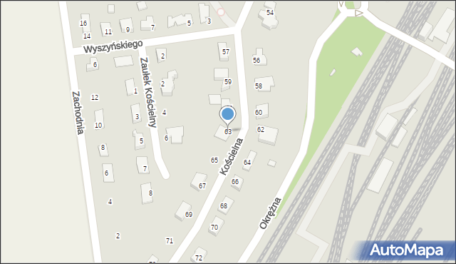 Zbąszynek, Kościelna, 63, mapa Zbąszynek