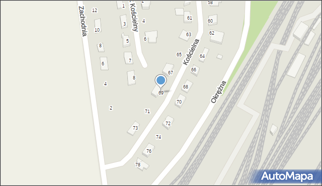 Zbąszynek, Kościelna, 69, mapa Zbąszynek