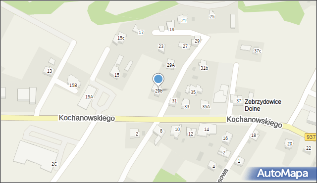 Zebrzydowice, Kochanowskiego Jana, 29b, mapa Zebrzydowice