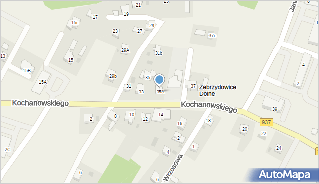 Zebrzydowice, Kochanowskiego Jana, 35A, mapa Zebrzydowice
