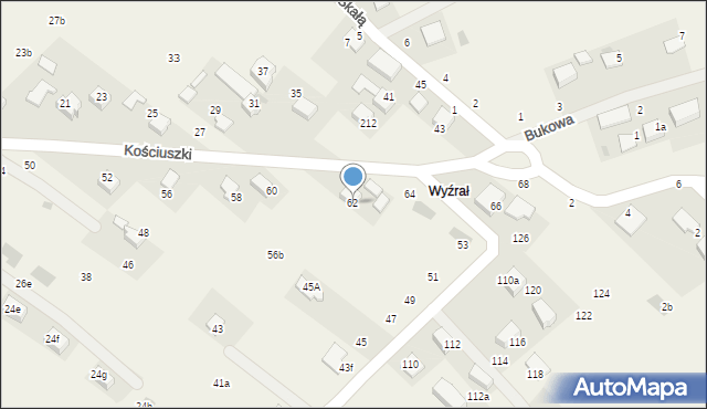 Zelków, Kościuszki Tadeusza, gen., 62, mapa Zelków