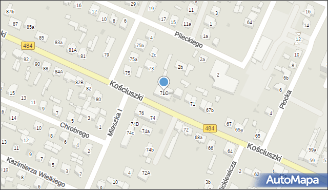 Zelów, Kościuszki Tadeusza, gen., 71b, mapa Zelów