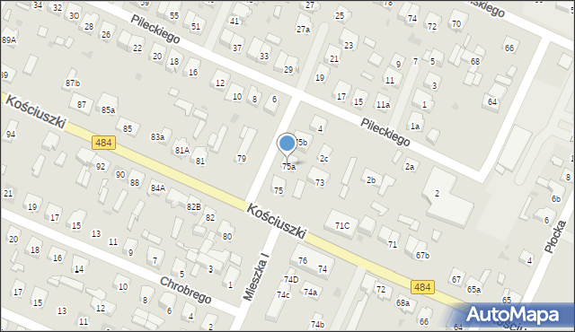 Zelów, Kościuszki Tadeusza, gen., 75a, mapa Zelów