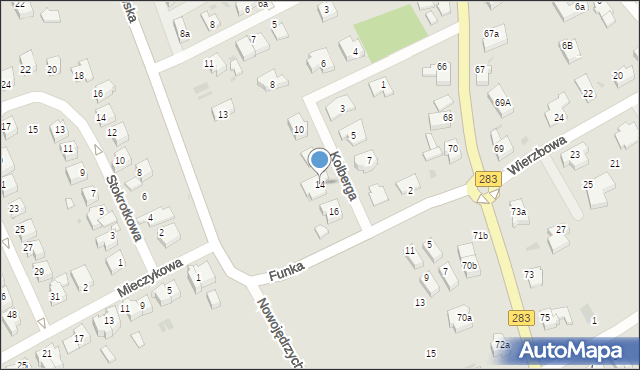 Zielona Góra, Kolberga Oskara, 14, mapa Zielona Góra