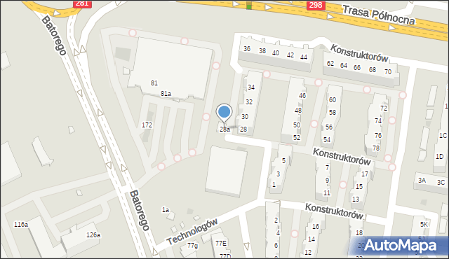 Zielona Góra, Konstruktorów, 28a, mapa Zielona Góra