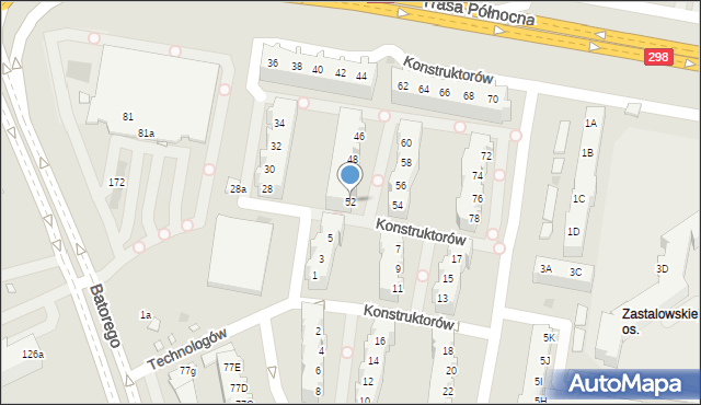 Zielona Góra, Konstruktorów, 52, mapa Zielona Góra