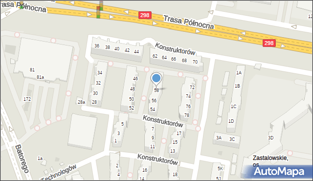 Zielona Góra, Konstruktorów, 58, mapa Zielona Góra