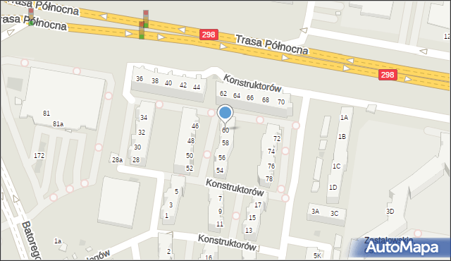 Zielona Góra, Konstruktorów, 60, mapa Zielona Góra