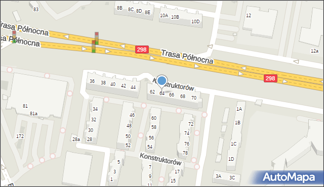 Zielona Góra, Konstruktorów, 64, mapa Zielona Góra