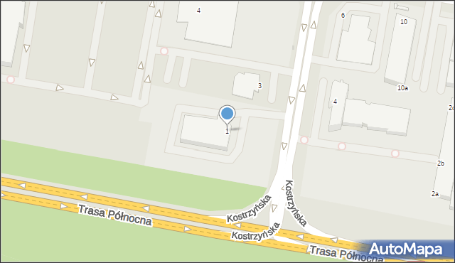 Zielona Góra, Kostrzyńska, 1, mapa Zielona Góra