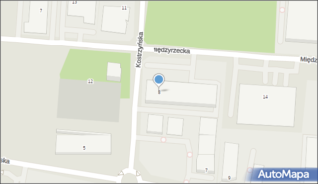 Zielona Góra, Kostrzyńska, 8, mapa Zielona Góra