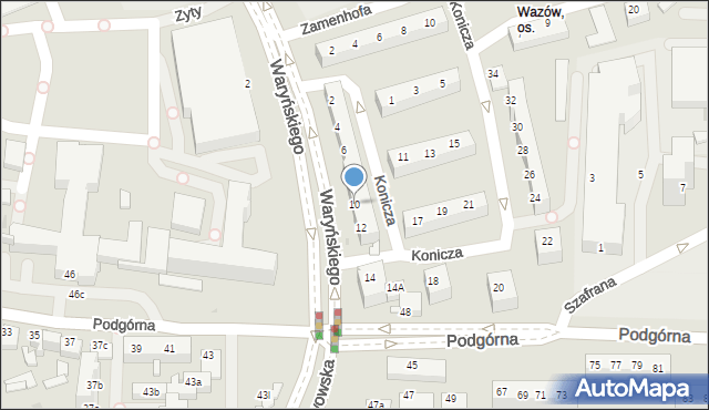 Zielona Góra, Konicza Tadeusza, 10, mapa Zielona Góra