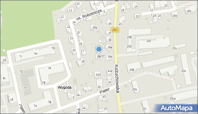 Zielona Góra, Kożuchowska, 39c, mapa Zielona Góra