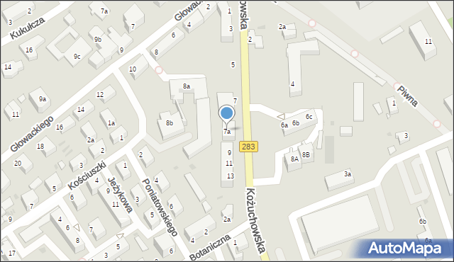 Zielona Góra, Kożuchowska, 7a, mapa Zielona Góra