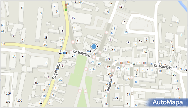 Żnin, Kościuszki Tadeusza, gen., 26, mapa Żnin