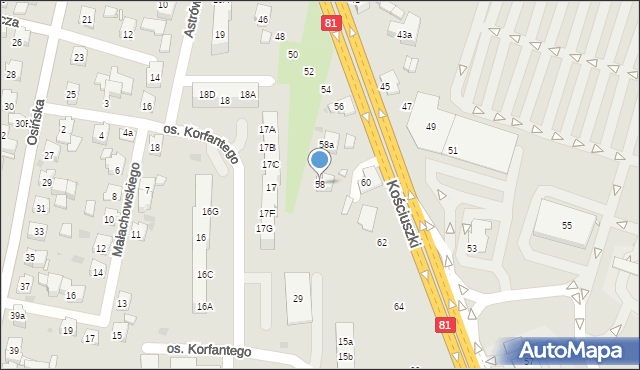Żory, Kościuszki Tadeusza, gen., 58, mapa Żor