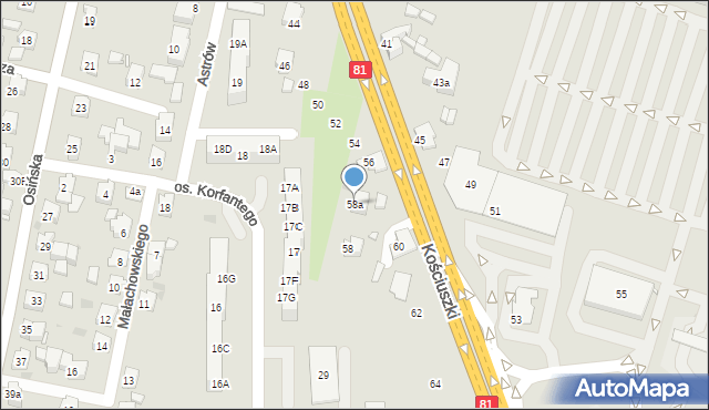 Żory, Kościuszki Tadeusza, gen., 58a, mapa Żor
