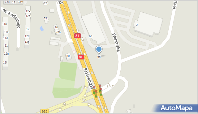 Żory, Kościuszki Tadeusza, gen., 65, mapa Żor